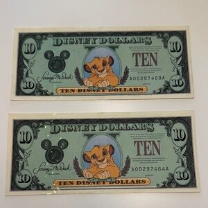 Rare 1987 A Series Disney $10 Dollar featuring Simba.